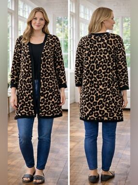 Woman Within Leopard Print Open-Front Cardigan - Black & Tan size 3X NWOT